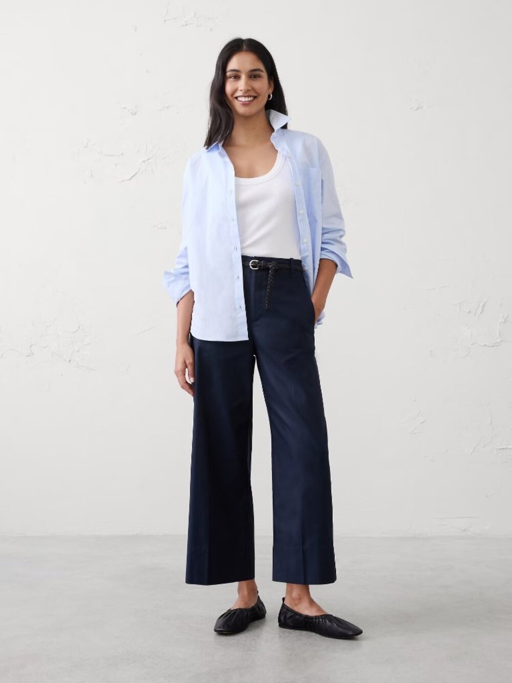 Banana Republic Factory Wide-Leg High-Rise Cropped Pant size 6 Preppy Navy